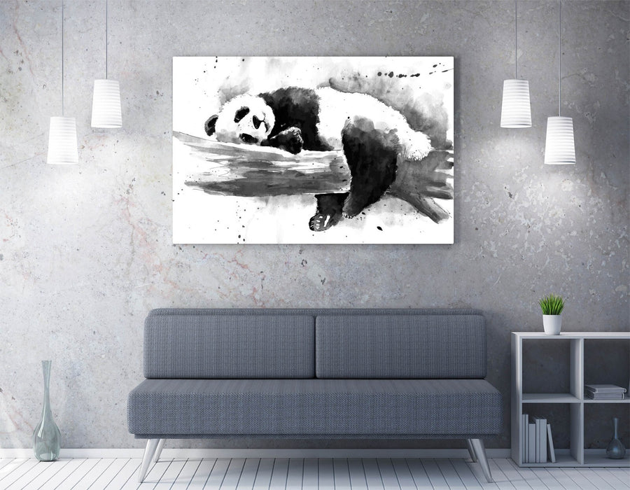 Panda Canvas Wall Art – Black and White Watercolour Animal Print on Archival Grade Canvas