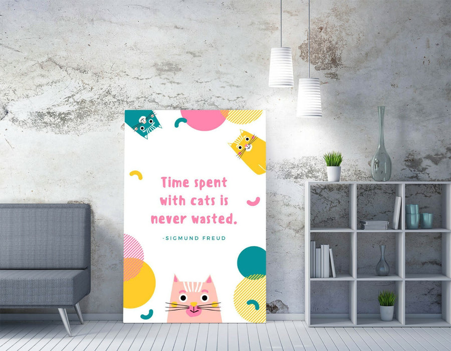 "TIME SPENT WITH CATS" WHOLESOME PET QUOTE -CANVAS WALL ART PICTURE PRINT