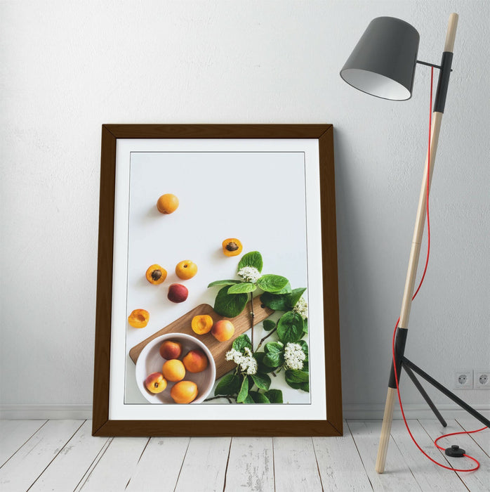 Framed Kitchen Art - Handmade Apricot Wall Decor With Woodgrain Frame