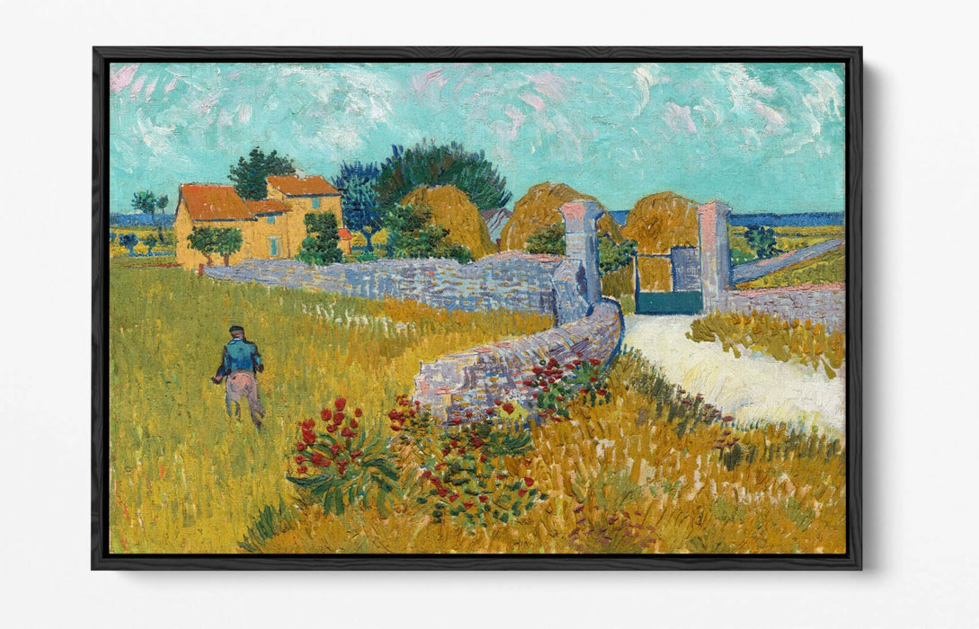VAN GOGH FARMHOUSE IN PROVENCE -FLOAT EFFECT CANVAS WALL ART PIC PRINT- BLUE
