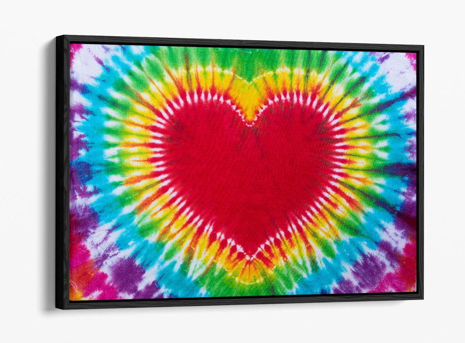 Tie Dye Canvas Art - Multi Colour Heart Bedroom Decor | Float Effect Wall Print