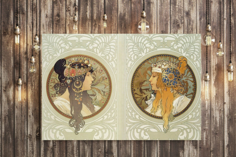 Canvas Wall Art – Mucha Byzantine Heads Blonde Brunette | Handmade Canvas Art Prints