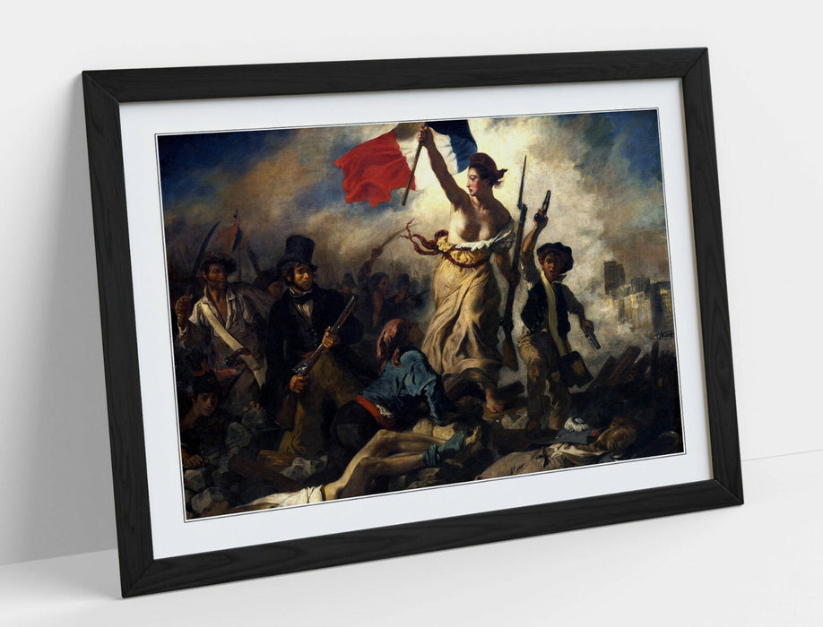 Framed Art Print - Liberty Leading The People Classic Wall Art Poster With Wood Grain Frame