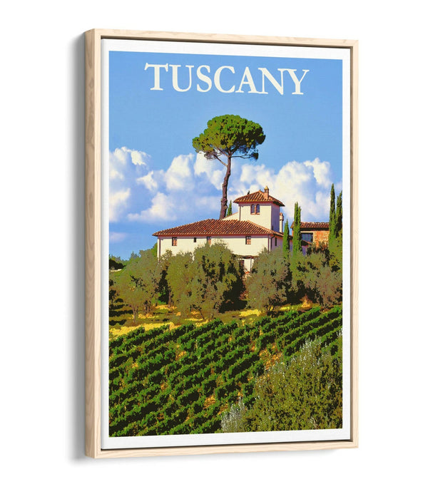 VINTAGE RETRO TUSCANY TRAVEL POSTER -FLOAT EFFECT CANVAS ART PRINT- BLUE