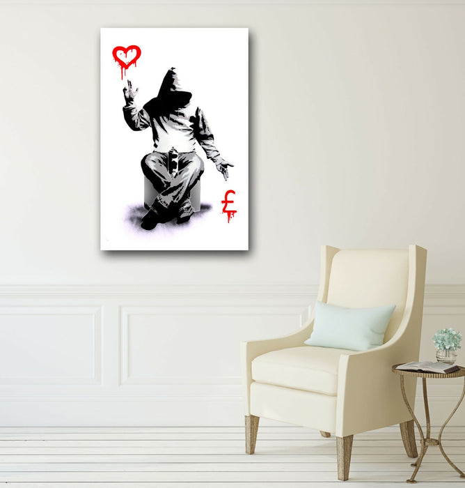 BANKSY LOVE OR MONEY GRAFFITI CANVAS WALL ART PRINT ARTWORK PAINTING DEEP FRAMED