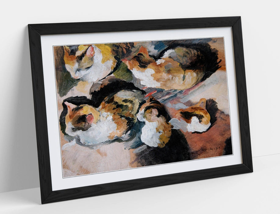 Framed Wall Art – August Macke Cat Wall Poster with Faux Wood Frame, Matte Paper Print