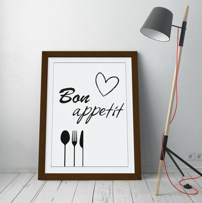 "BON APPETIT" KITCHEN HOME QUOTE SLOGAN -FRAMED WALL ART PICTURE PRINT