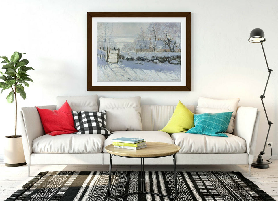 Framed Art Print Claude Monet Poster - Blue Grey Artwork With Woodgrain Faux Frame