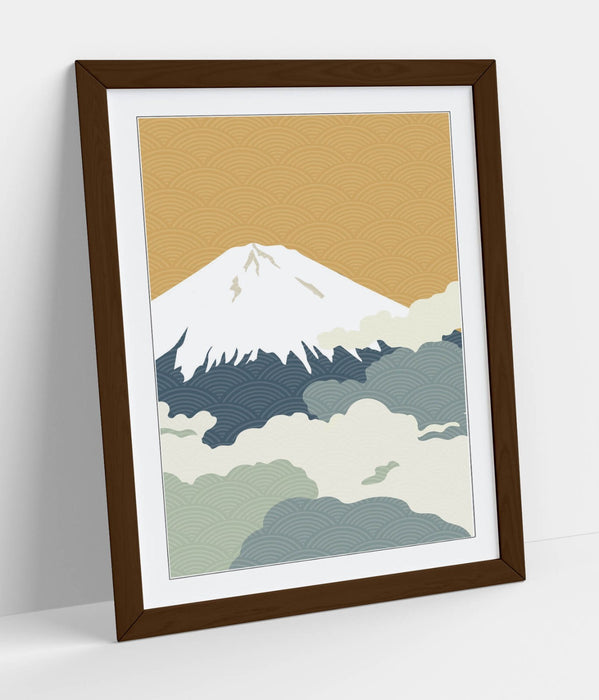 Fuji Mountain Wall Art – Minimalist Abstract Framed Print on Matte Paper