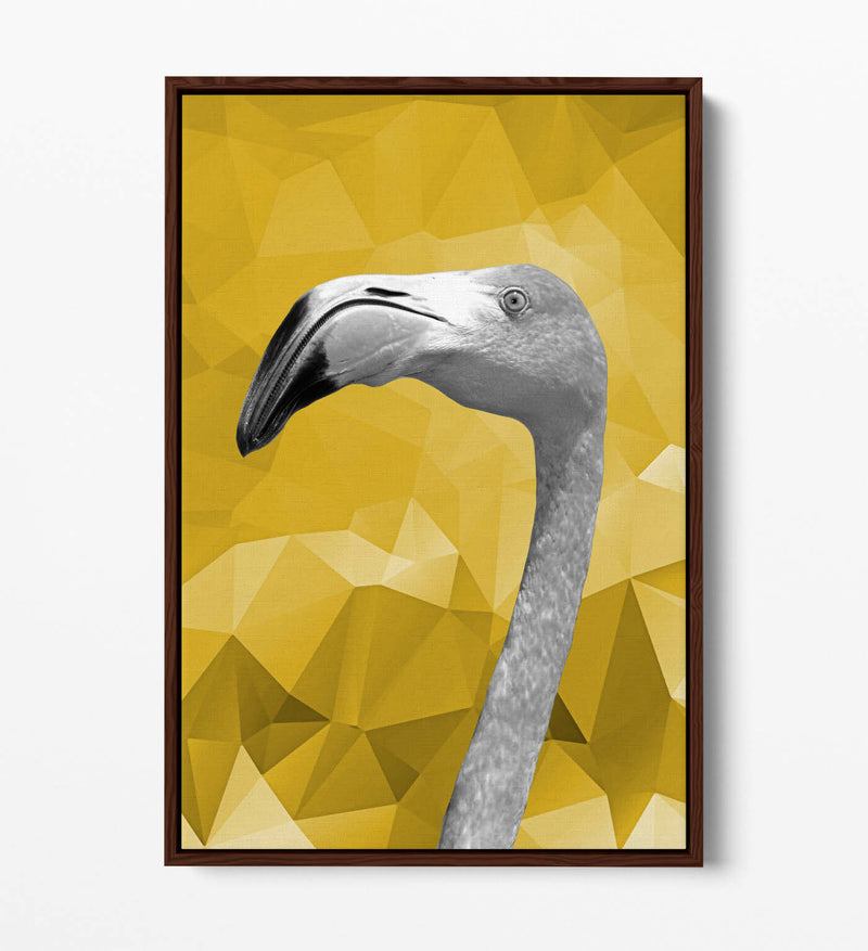 Canvas Wall Art - Mustard Geo Flamingo Float Effect | Handmade Black & White Print