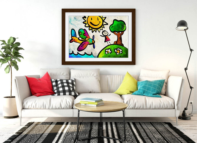 Kids Framed Art - Colorful Kids Posters With Woodgrain Frame Design, Ready To Hang