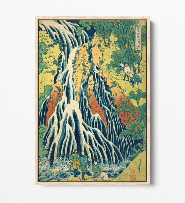 KIRIFURI WATERFALL HOKUSAI -FLOAT EFFECT CANVAS WALL ART PIC PRINT- BLUE YELLOW