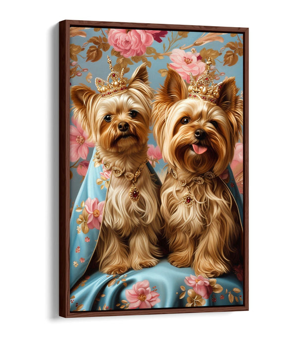 Canvas Art Print – Royal Dog Portrait With Pink Flowers | Handmade Float Effect Frame