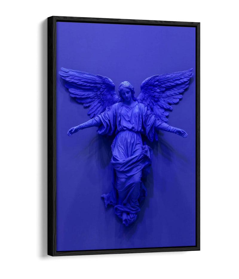 Angel Canvas Art - Purple Blue Statue Print | Float Effect Canvas Wall Decor