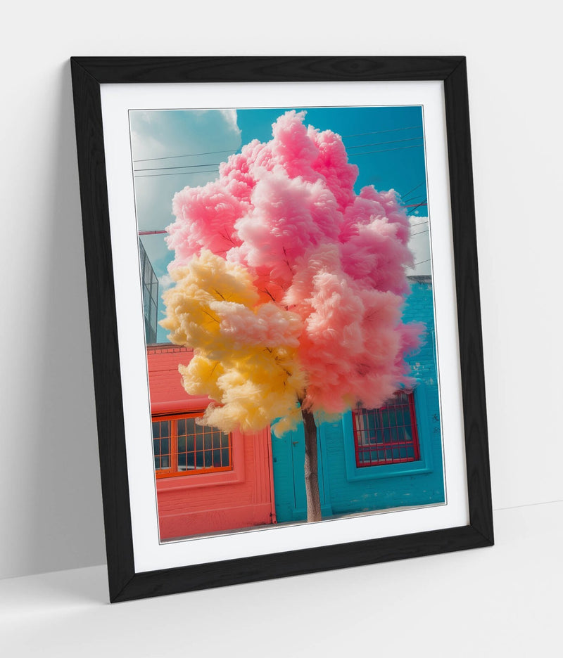 Framed Wall Art – Multi Colour Cotton Candy Tree Contemporary Poster Print