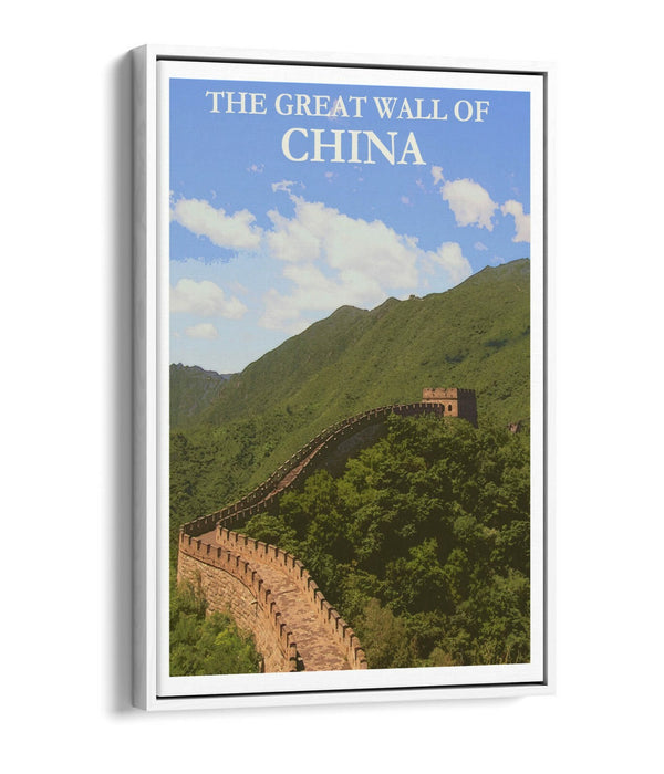 VINTAGE GREAT WALL OF CHINA TRAVEL POSTER -FLOAT EFFECT CANVAS ART PRINT- BLUE