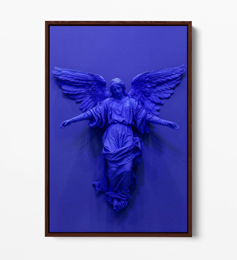 Angel Canvas Art - Purple Blue Statue Print | Float Effect Canvas Wall Decor