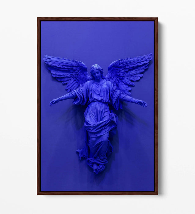 Angel Canvas Art - Purple Blue Statue Print | Float Effect Canvas Wall Decor