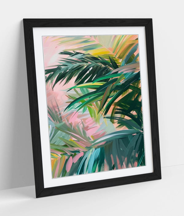 Framed Wall Art - Green Tree Leaves Pink Background Home Decor Print 4 Sizes