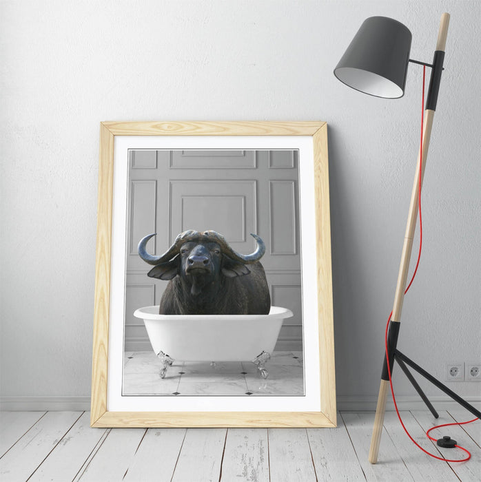 WATER BUFFALO IN BATHTUB -QUIRKY ART FRAMED POSTER PICTURE PRINT BATHROOM