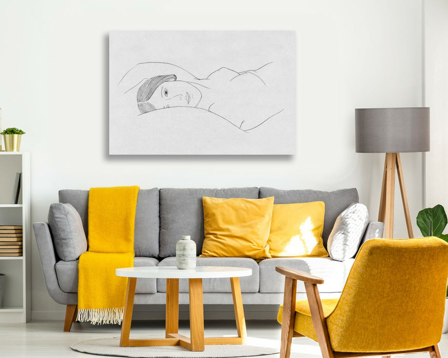 CANVAS WALL ART PRINT ARTWORK BLACK AND WHITE NUDE WOMAN LAYING LINE DRAWING