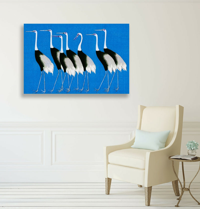 Blue Canvas Wall Art – Handmade Japanese Crane Painting on Archival Grade Canvas