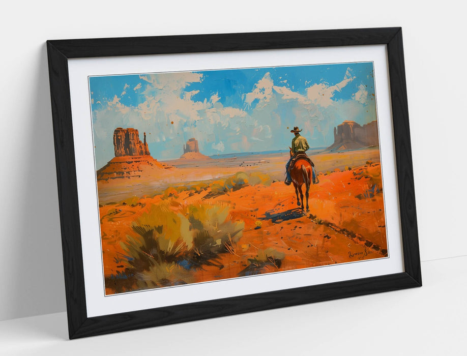 Framed Wall Art – Cowboy Wall Decor | Orange Desert Artwork | Handmade UK Poster Print