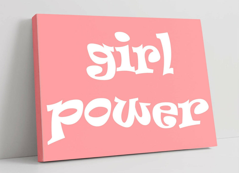 "GIRL POWER" GROOVY FEMINIST SLOGAN 2 -CANVAS WALL ART PICTURE PRINT- PINK WHITE