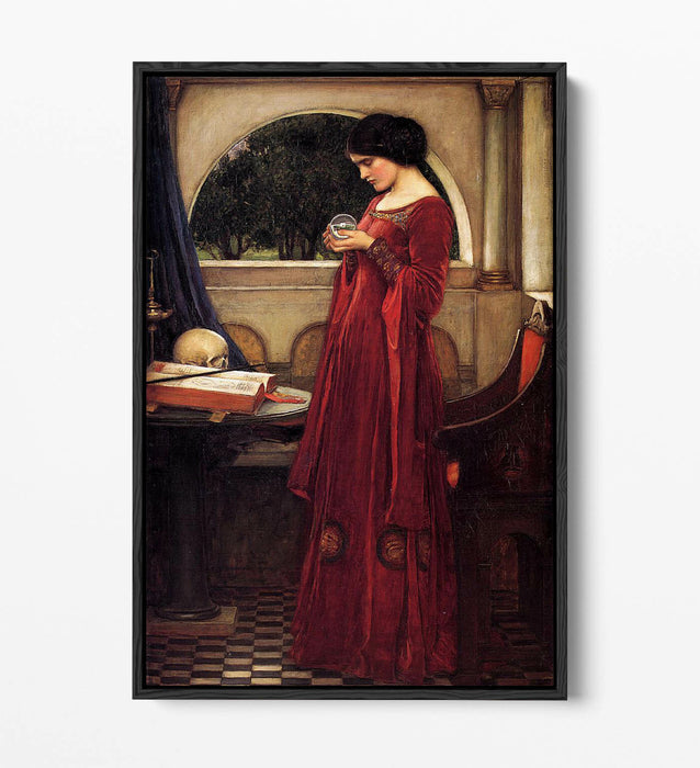 WATERHOUSE THE CRYSTAL BALL -FLOAT EFFECT CANVAS WALL ART PIC PRINT- BURGUNDY