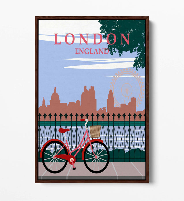 RETRO LONDON ENGLAND TRAVEL POSTER -FLOAT EFFECT CANVAS ART PRINT- PINK GREEN