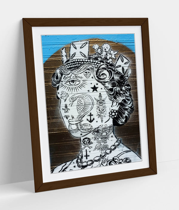 Queen Elizabeth Tattoo Art – Framed Wall Art Poster | Graffiti Style Print