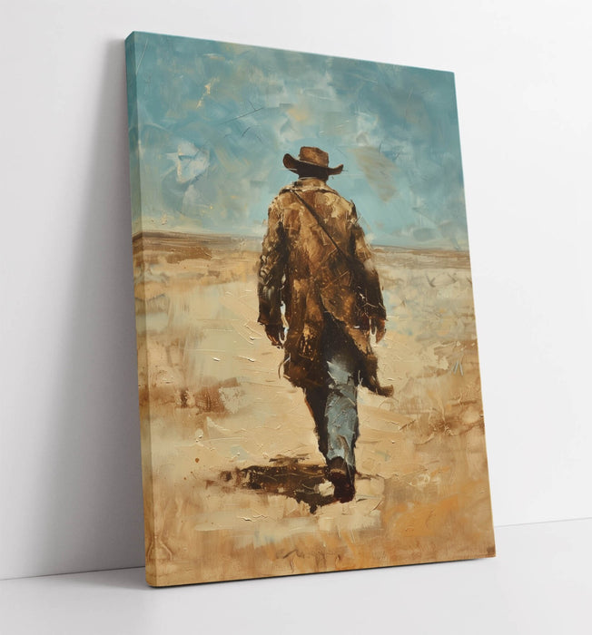 Canvas Wall Art - Wandering Cowboy Blue Sky Landscape Print | Handmade Rustic Decor