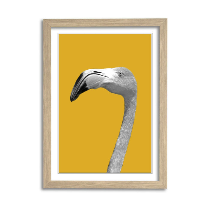 Framed Flamingo Wall Art – Black White Poster With Yellow Mustard Decor | Handmade Artwork