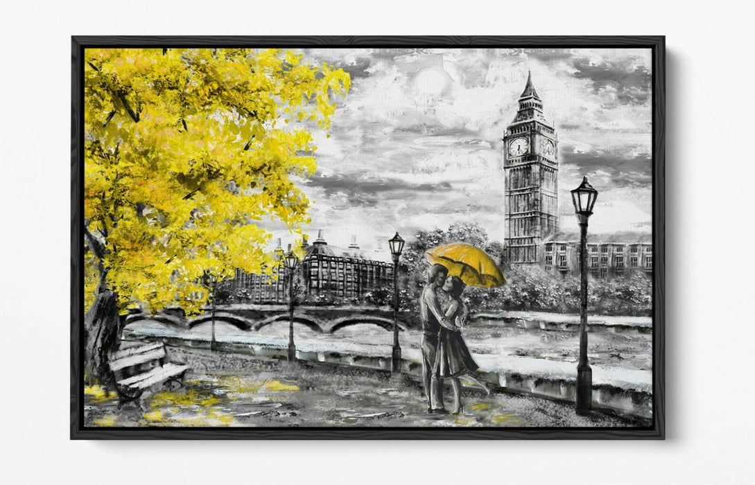 Big Ben Canvas Art - London Yellow Print | Float Effect Canvas, Ready to Hang