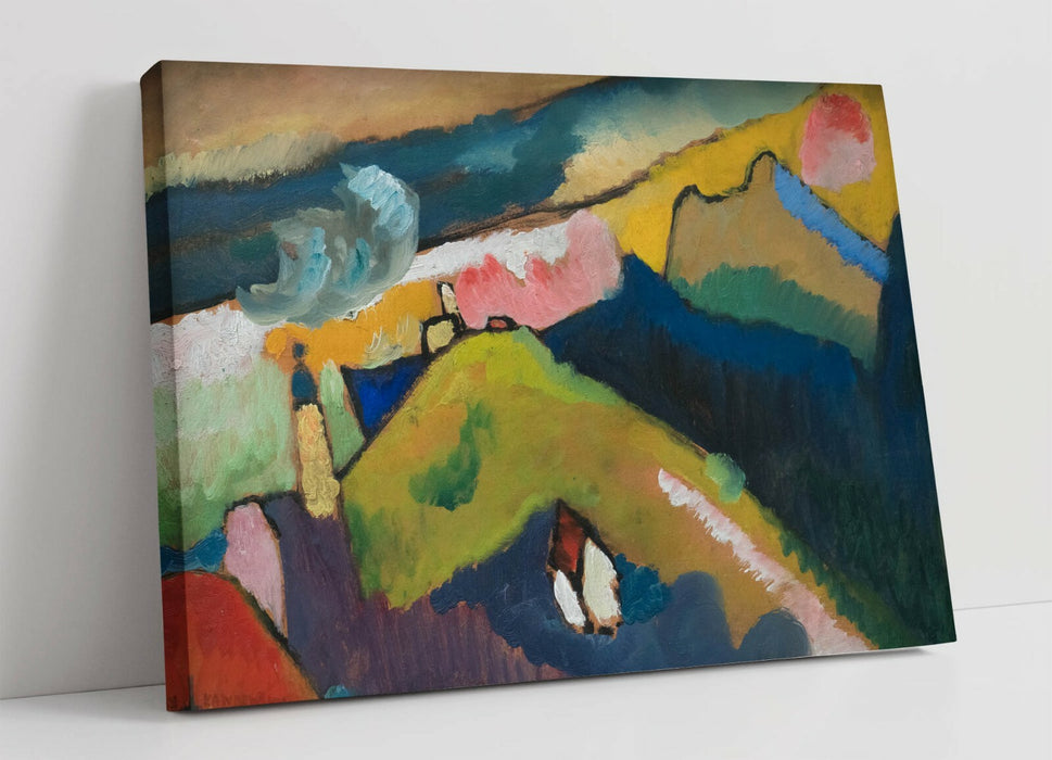 Canvas Wall Art - Kandinsky Mountain Landscape With Church | Abstract Blue Print