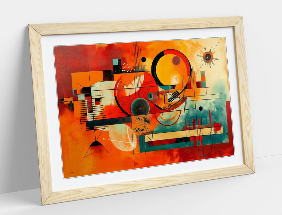 Framed Wall Art – Orange Blue Abstract Kandinsky Style Print | Matte Paper, Woodgrain Frame