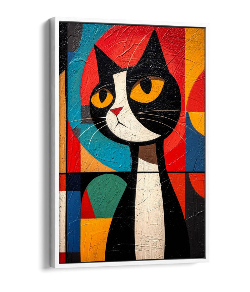 Abstract Cat Canvas | Colorful Wall Art With Float Effect Frame - Handmade UK