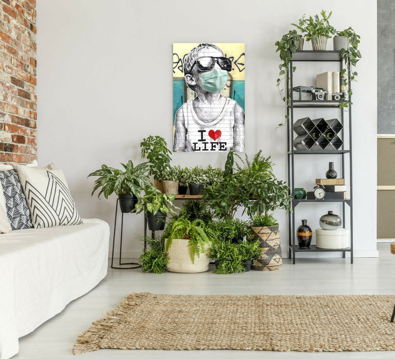BANKSY CANVAS I HEART LIFE LOVE WALL ART PRINT ARTWORK GRAFFITI  MASK