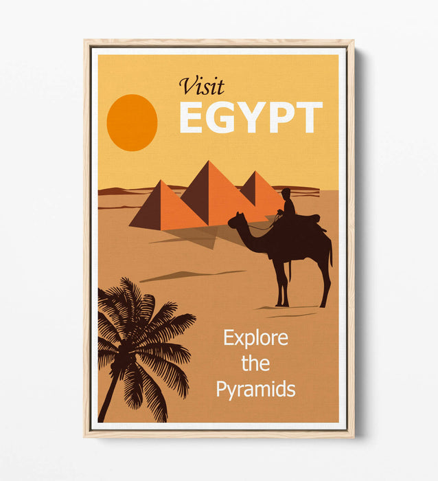 RETRO VINTAGE VISIT EGYPT TRAVEL POSTER, PYRAMIDS -FLOAT EFFECT CANVAS ART PRINT