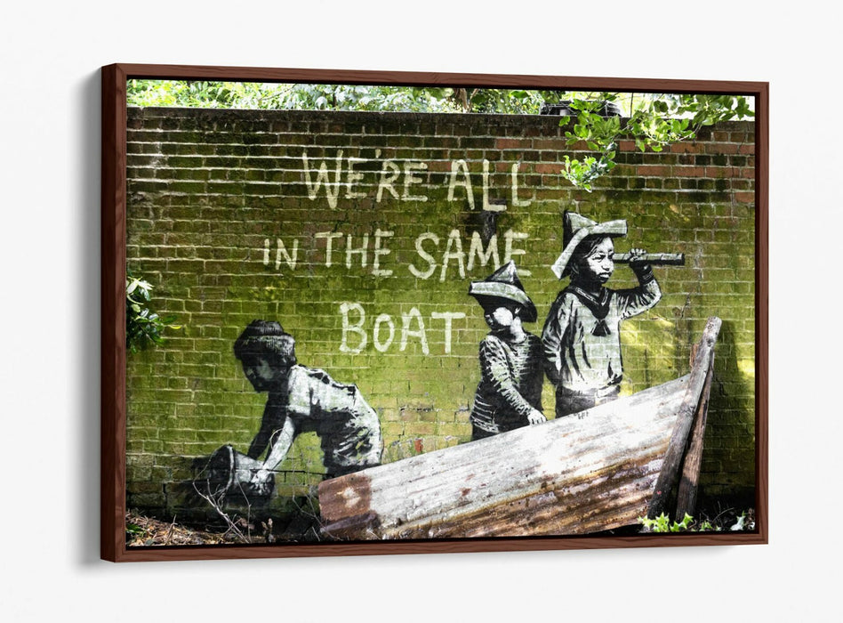 BANKSY, WE'RE ALL IN THE SAME BOAT -FLOAT EFFECT CANVAS WALL ART PRINT