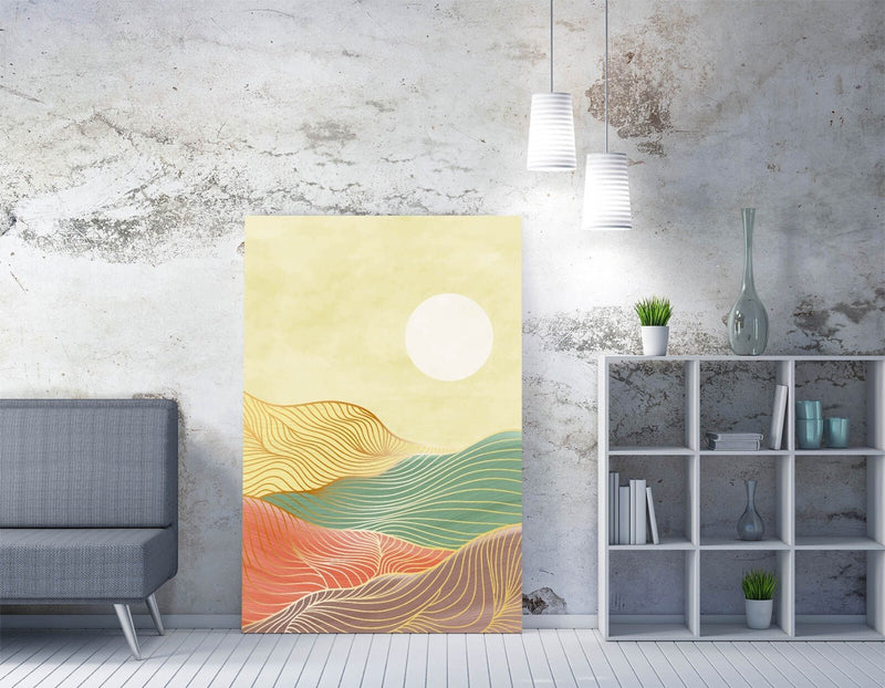 Abstract Canvas Wall Art – Multi Colour Mountains Sunrise Print on Archival Grade Canvas