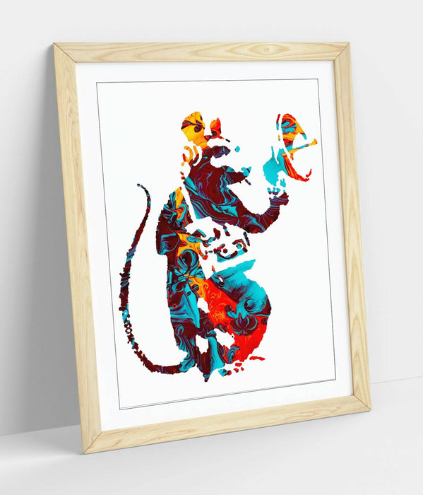 BANKSY, RADAR RAT MULTI COLOUR MARBLE ART -FRAMED WALL ART PICTURE PRINT