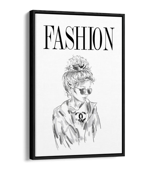 Canvas Wall Art - Fashion Girl Coco | Float Effect Black & White Print