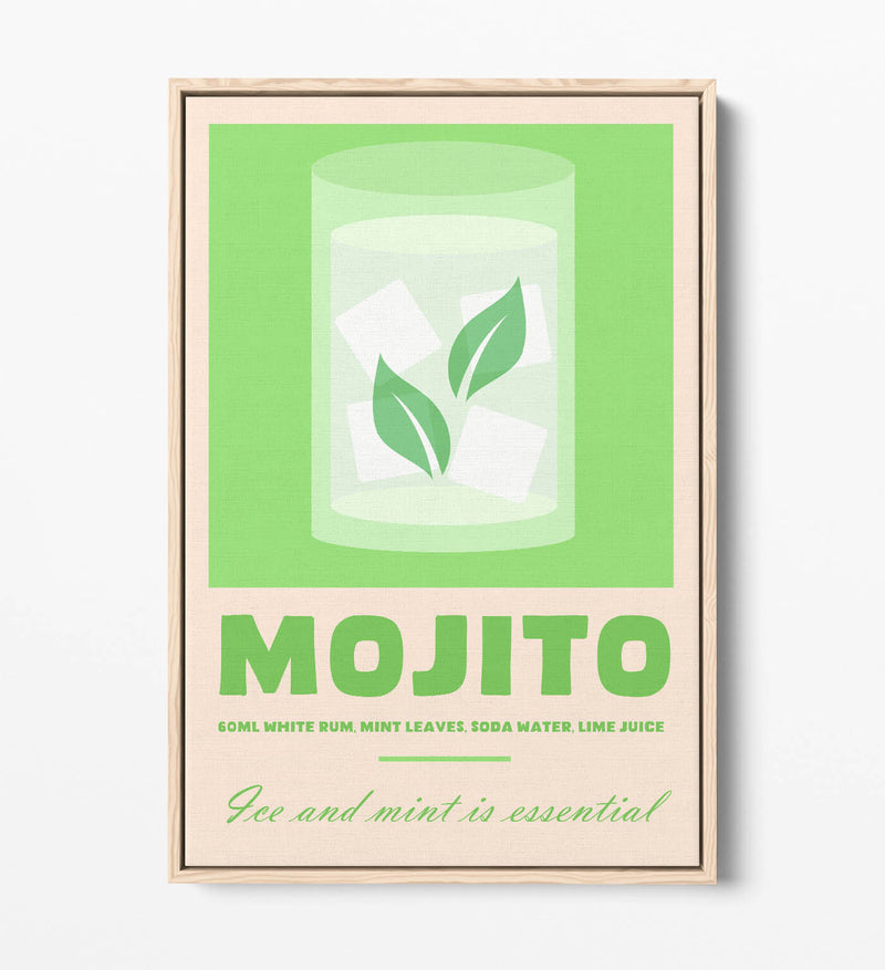 Mojito Cocktail Poster - Premium Float Effect Canvas Wall Art For Kitchen Decor