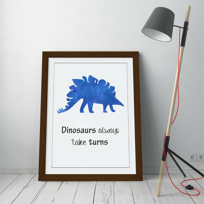 "DINOSAURS ALWAYS TAKE TURNS" WATERCOLOUR NURSERY -FRAMED WALL ART PICTURE PRINT