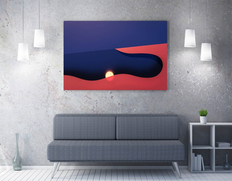 Canvas Wall Art - Blue Pink Sunset Abstract Canvas Print on MDF Frame