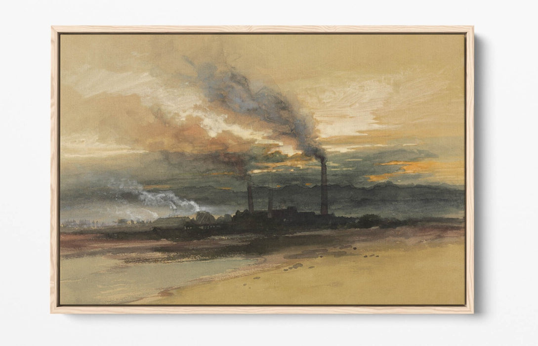 THOMAS MORAN, SMELTING WORKS AT DENVER -FLOAT EFFECT CANVAS WALL ART PRINT