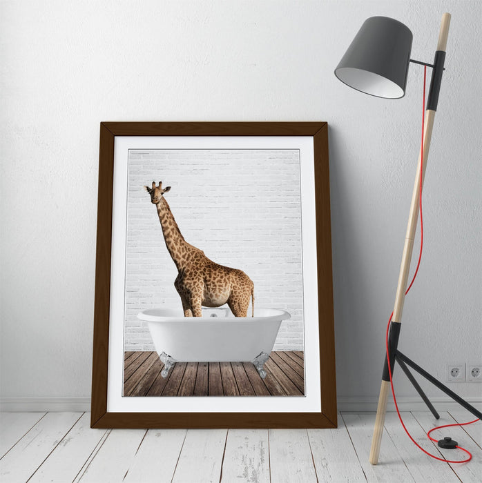 GIRAFFE IN BATHTUB -QUIRKY ART FRAMED POSTER PICTURE PRINT BATHROOM ARTWORK