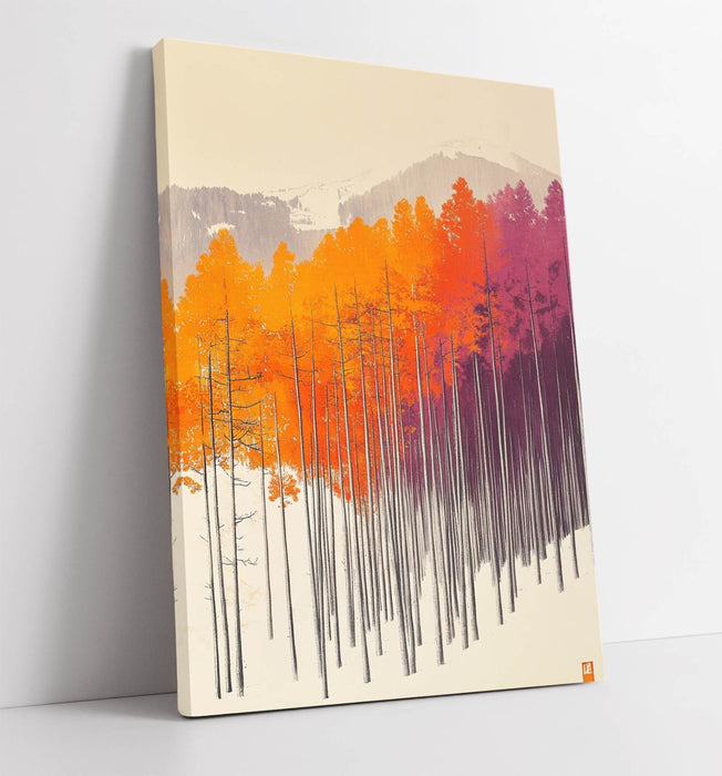 Canvas Wall Art – Colorful Orange Purple Trees Snowy Landscape Print on Premium Canvas