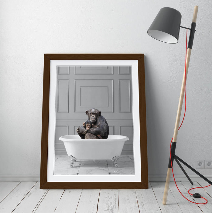MONKEY CHIMP IN BATHTUB -QUIRKY ART FRAMED POSTER PICTURE PRINT BATHROOM ARTWORK